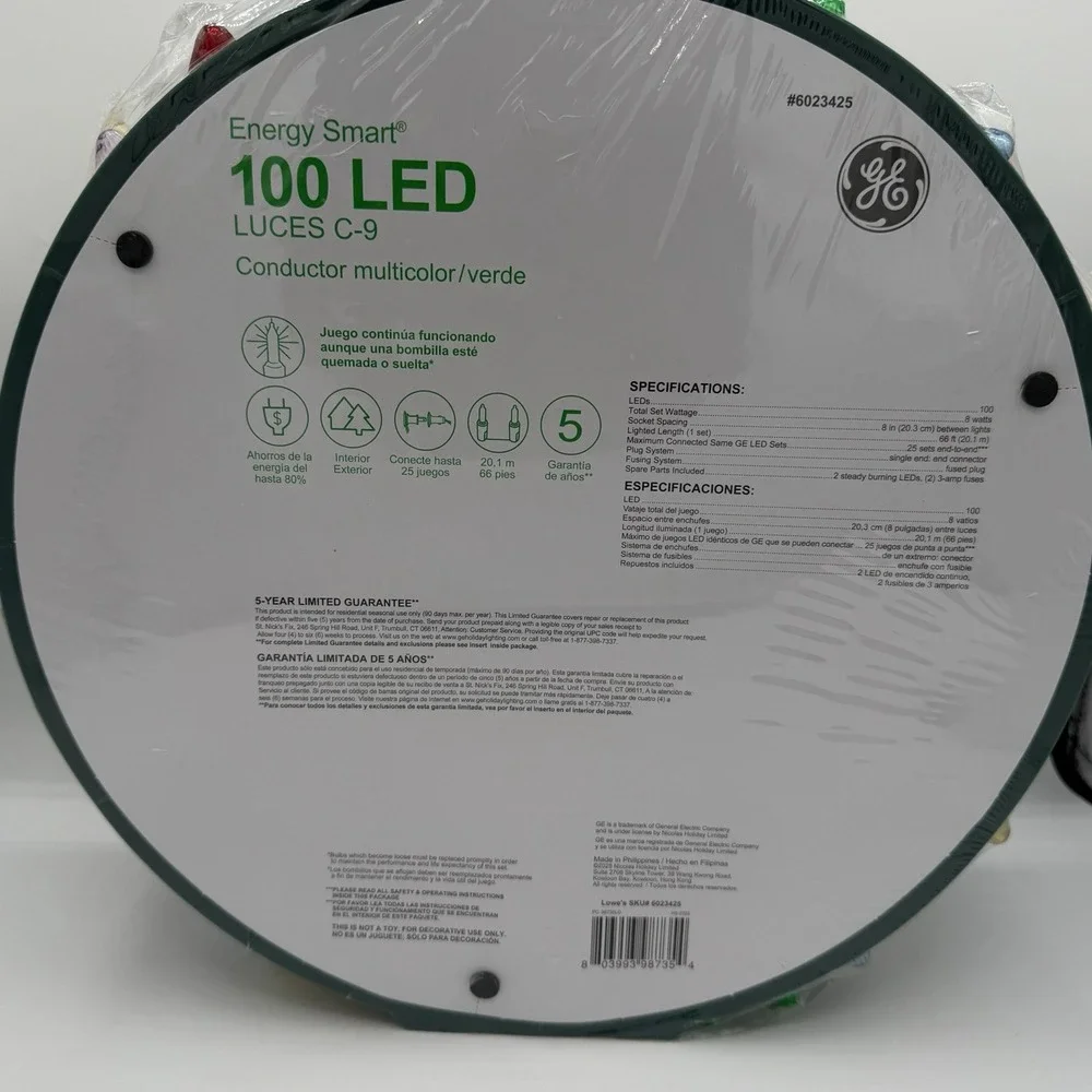 GE 100-count 66 Ft Energy Smart Multi-Color LED Diamond Cut‎ C9 Christmas Lights